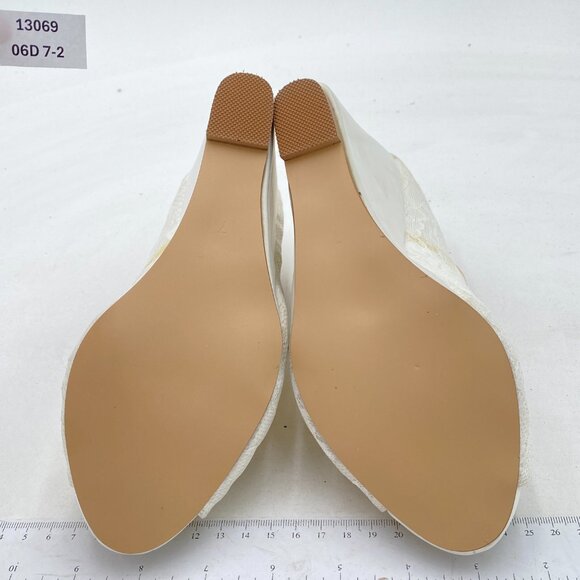 FSJ White Lace Pearl Wedding Wedge Pumps Elegant Peep Toe Bridal Evening Shoes - Picture 6 of 7